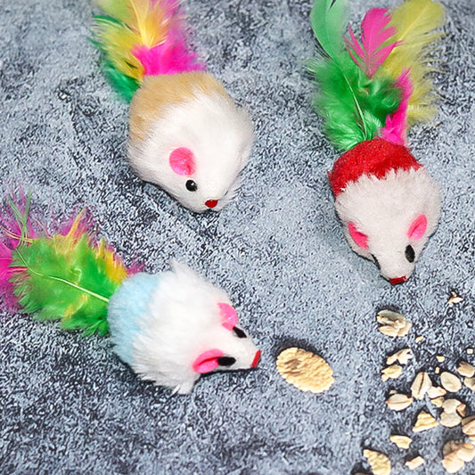 Plush Mouse Simulation Plush Colorful Feathers Cat Amusement Mouse Pet Supplies Self-Hi Cat Toy